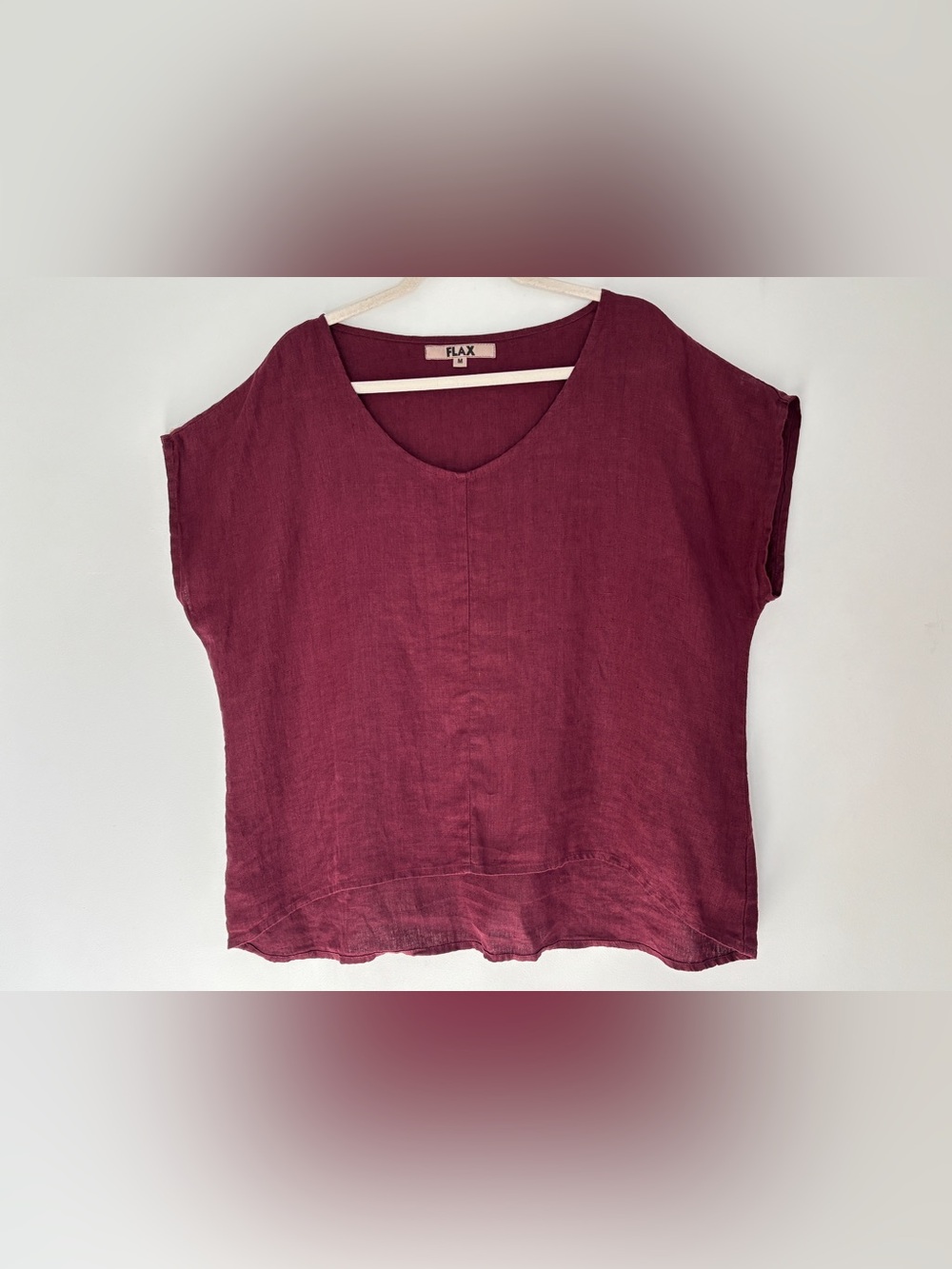 Flax 100% Linen Oversized Boxy Maroon Shirt Fits Medium/Large/XL Boho Beach *C85